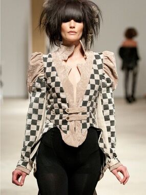 Nuvula Majorette Jacket Runway 2012 Black Beige Check Statement Size XL